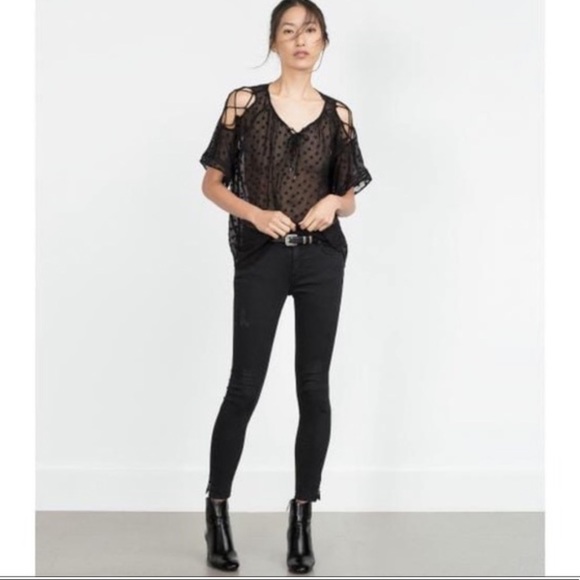 NWOT ZARA Plumetis Sheer Swiss Dot Blouse M - Picture 3 of 7